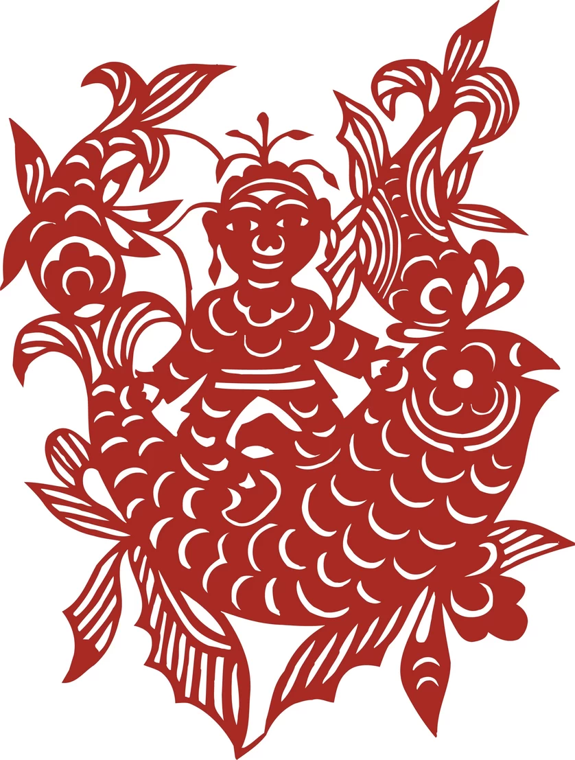中国风中式传统喜庆民俗人物动物窗花剪纸插画边框AI矢量PNG素材【2550】